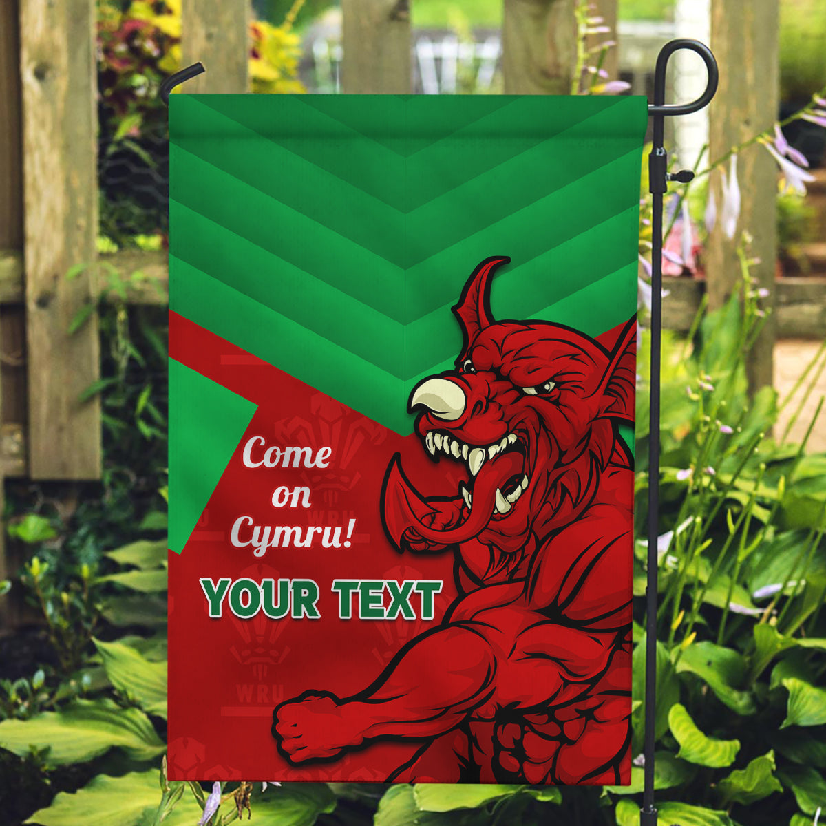 Custom Wales Rugby Garden Flag 2024 Six Nations Come On Cymru Mascot Sporty - Vibe Hoodie Shop