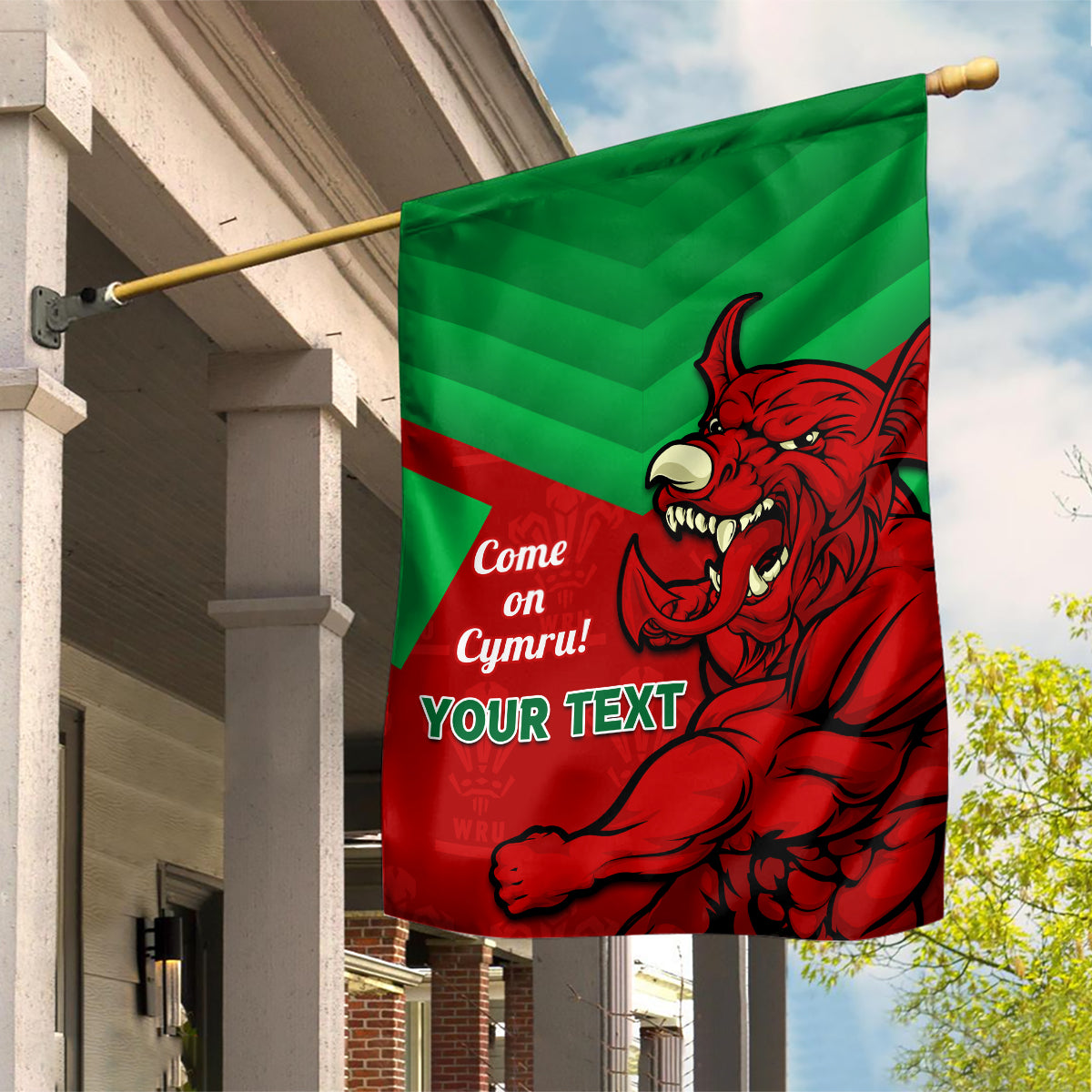 Custom Wales Rugby Garden Flag 2024 Six Nations Come On Cymru Mascot Sporty - Vibe Hoodie Shop