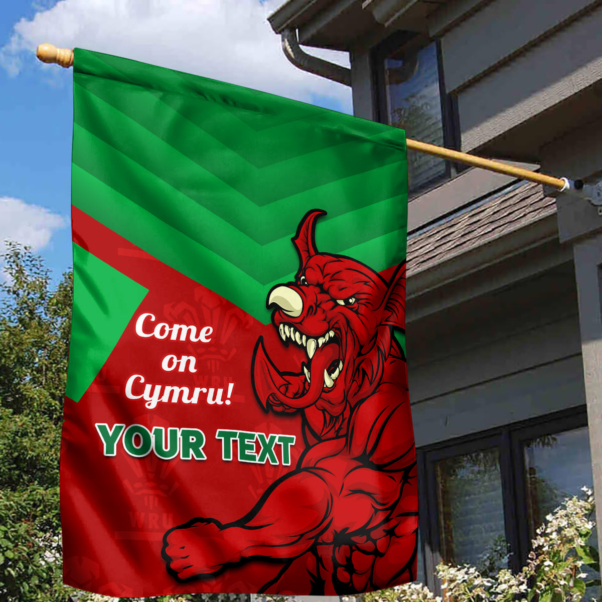 Custom Wales Rugby Garden Flag 2024 Six Nations Come On Cymru Mascot Sporty - Vibe Hoodie Shop