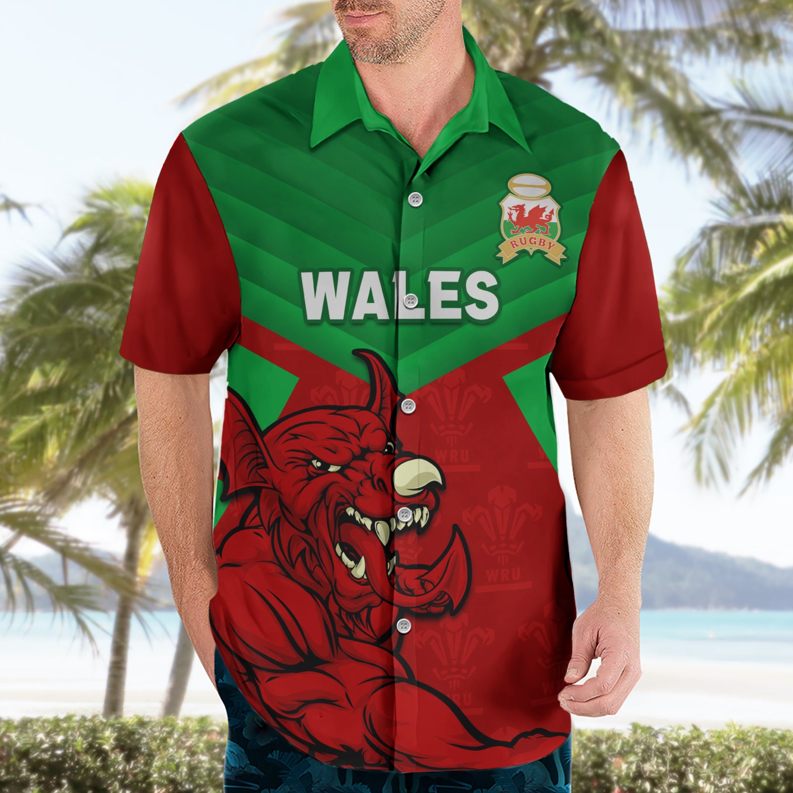Custom Wales Rugby Hawaiian Shirt 2024 Six Nations Come On Cymru Mascot Sporty - Vibe Hoodie Shop