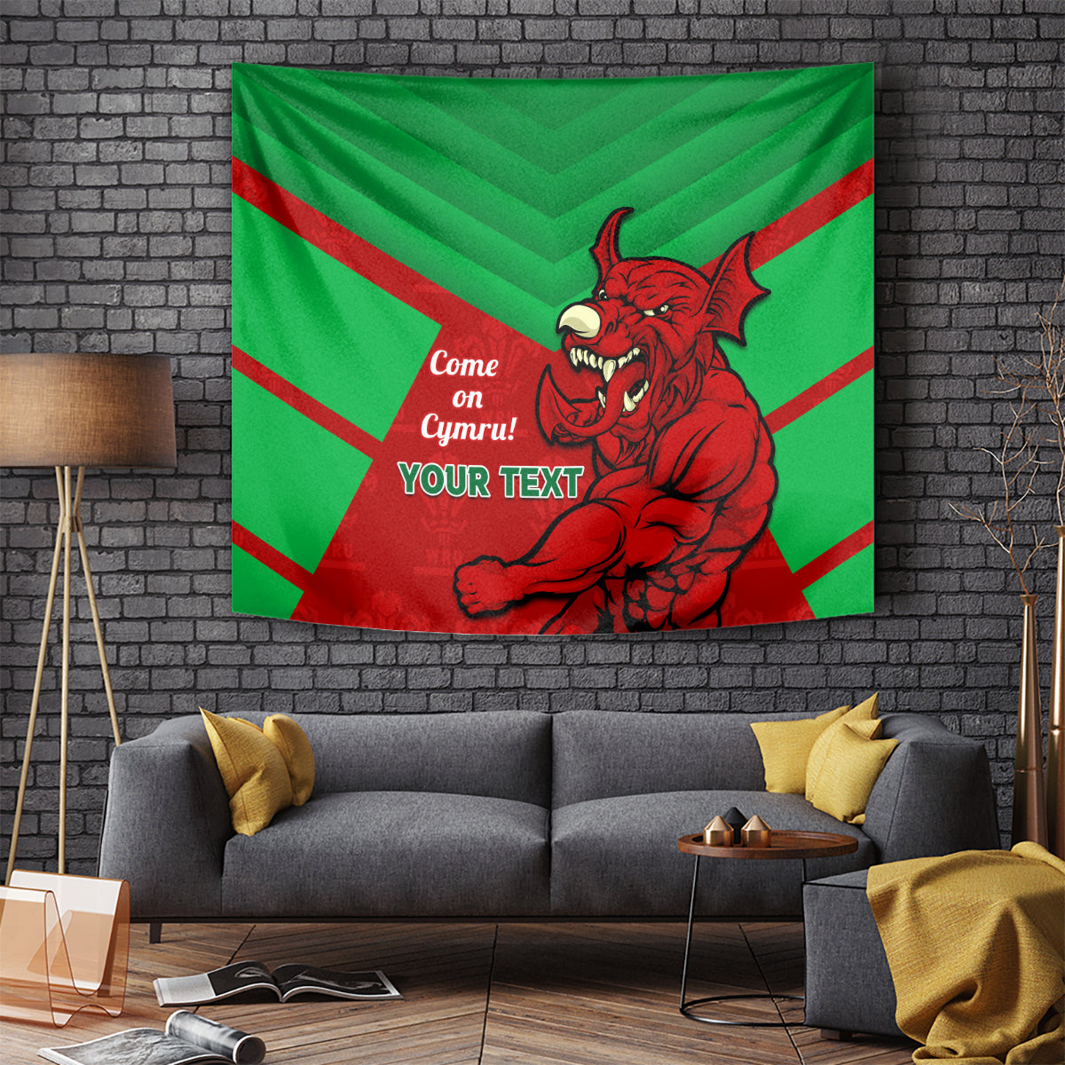 Custom Wales Rugby Tapestry 2024 Six Nations Come On Cymru Mascot Sporty - Vibe Hoodie Shop