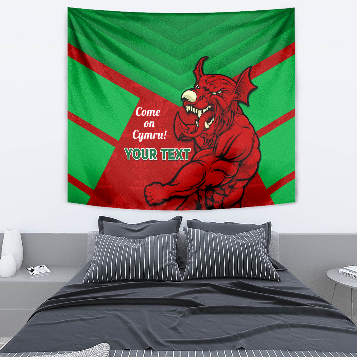 Custom Wales Rugby Tapestry 2024 Six Nations Come On Cymru Mascot Sporty - Vibe Hoodie Shop