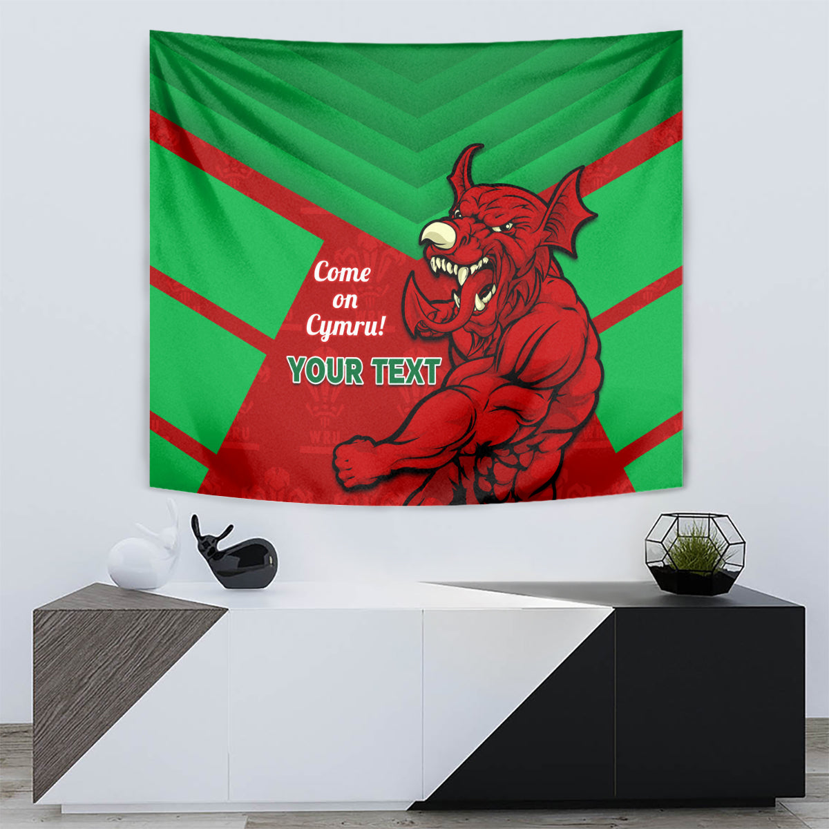 Custom Wales Rugby Tapestry 2024 Six Nations Come On Cymru Mascot Sporty - Vibe Hoodie Shop