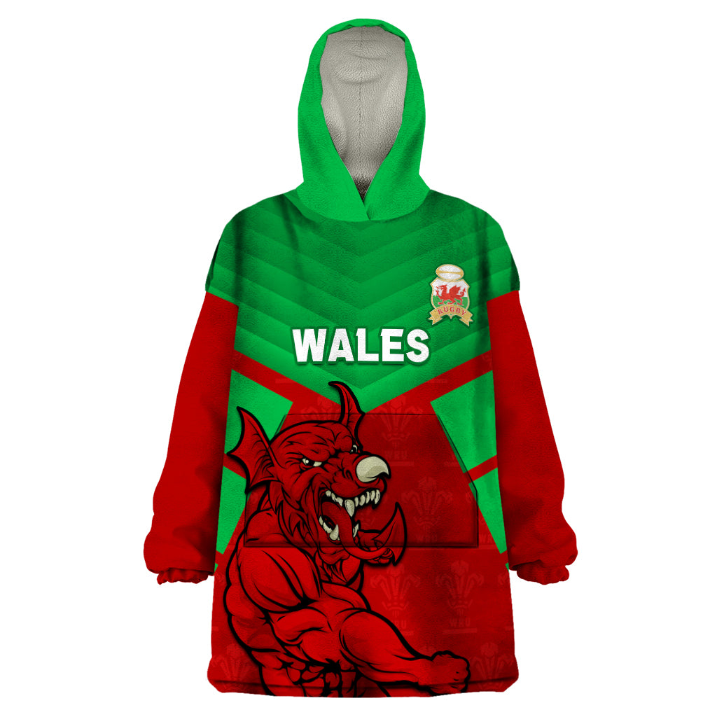 Custom Wales Rugby Wearable Blanket Hoodie 2024 Six Nations Come On Cymru Mascot Sporty - Vibe Hoodie Shop