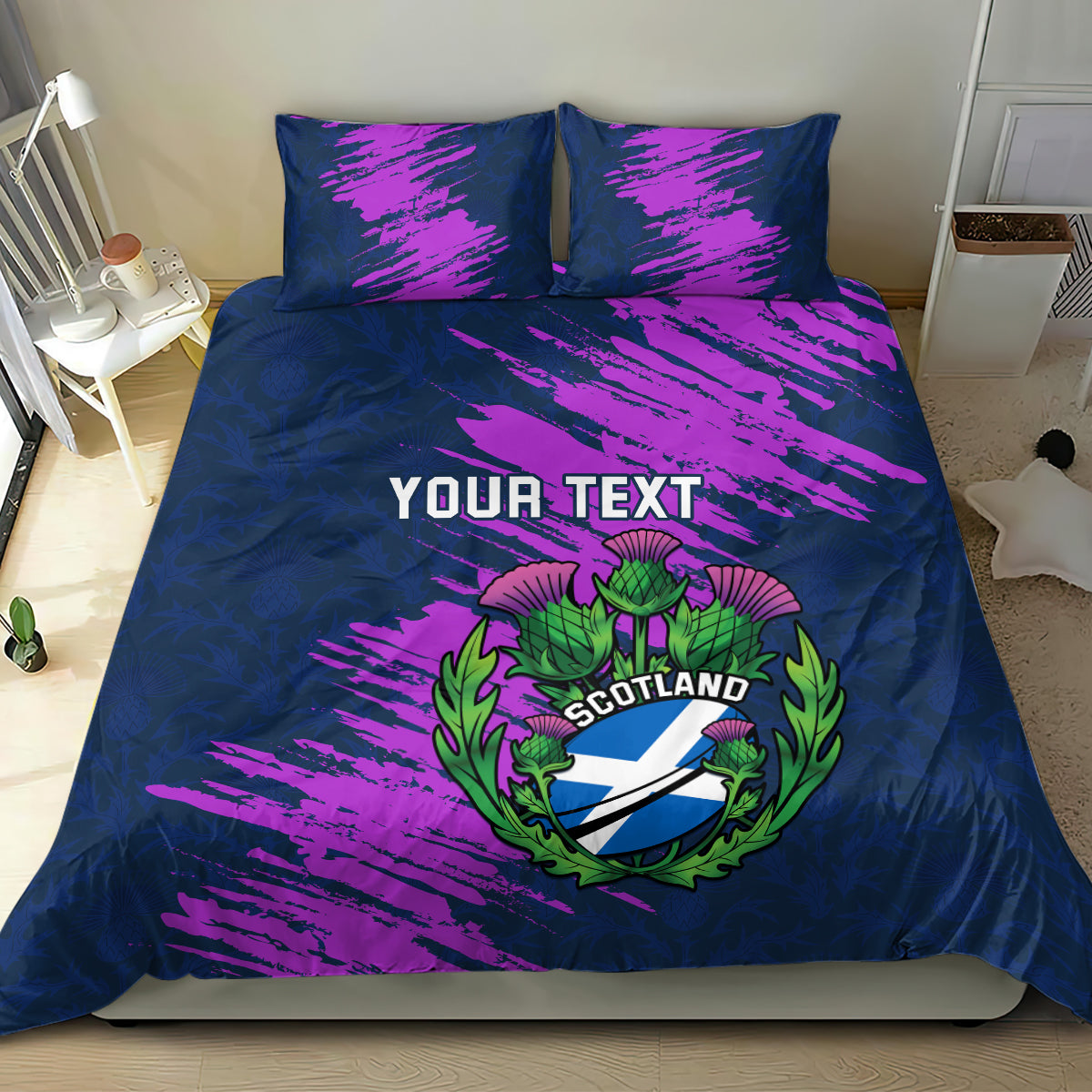 Custom Scotland Rugby Bedding Set 2024 Six Nations Go Scottish Thistle - Vibe Hoodie Shop