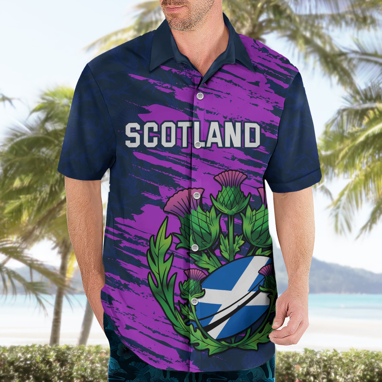 Custom Scotland Rugby Hawaiian Shirt 2024 Six Nations Go Scottish Thistle - Vibe Hoodie Shop