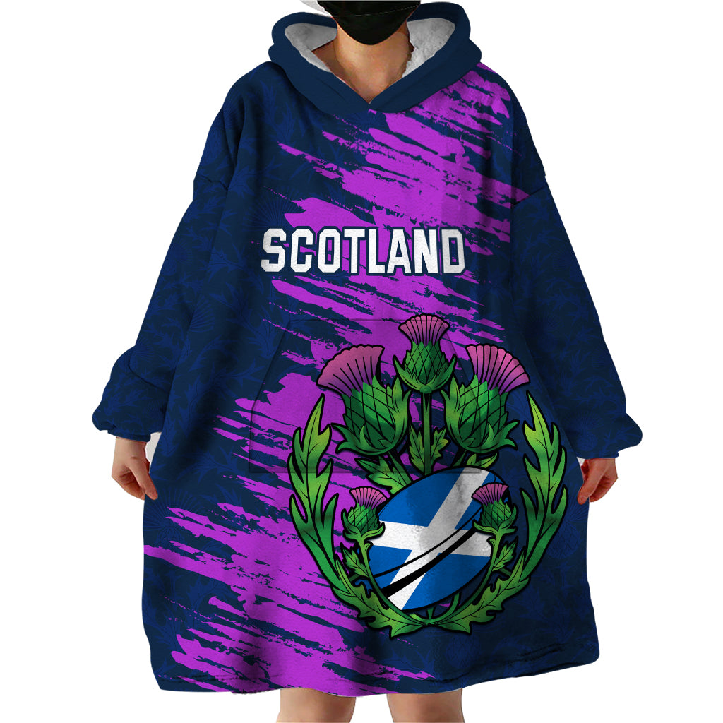 Custom Scotland Rugby Wearable Blanket Hoodie 2024 Six Nations Go Scottish Thistle - Vibe Hoodie Shop