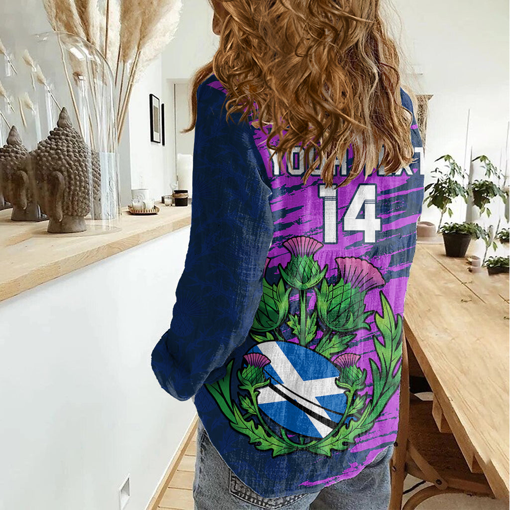Custom Scotland Rugby Women Casual Shirt 2024 Six Nations Go Scottish Thistle - Vibe Hoodie Shop