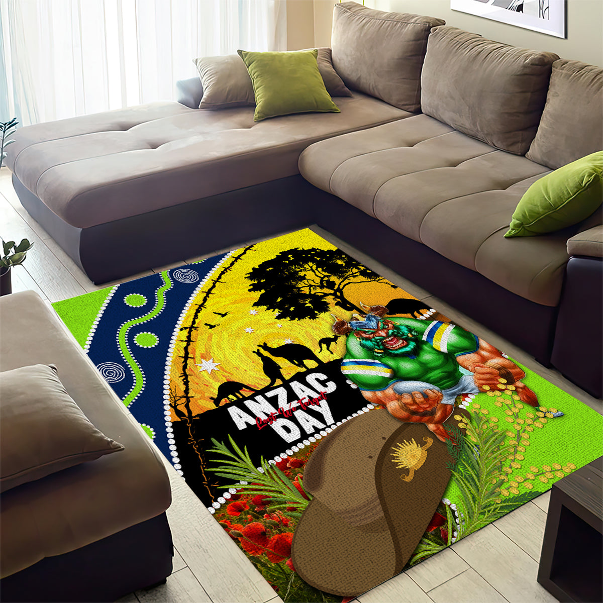 Raiders Rugby ANZAC Day Area Rug Green Machine Mascot Rosemary Starry Night - Vibe Hoodie Shop