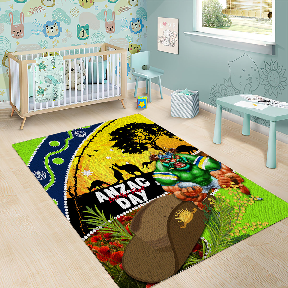 Raiders Rugby ANZAC Day Area Rug Green Machine Mascot Rosemary Starry Night - Vibe Hoodie Shop