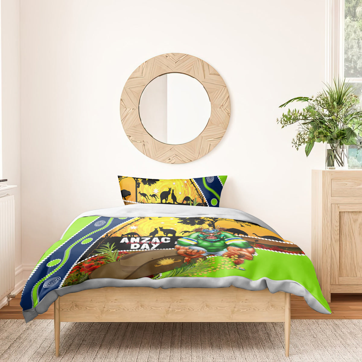 Raiders Rugby ANZAC Day Bedding Set Green Machine Mascot Rosemary Starry Night - Vibe Hoodie Shop