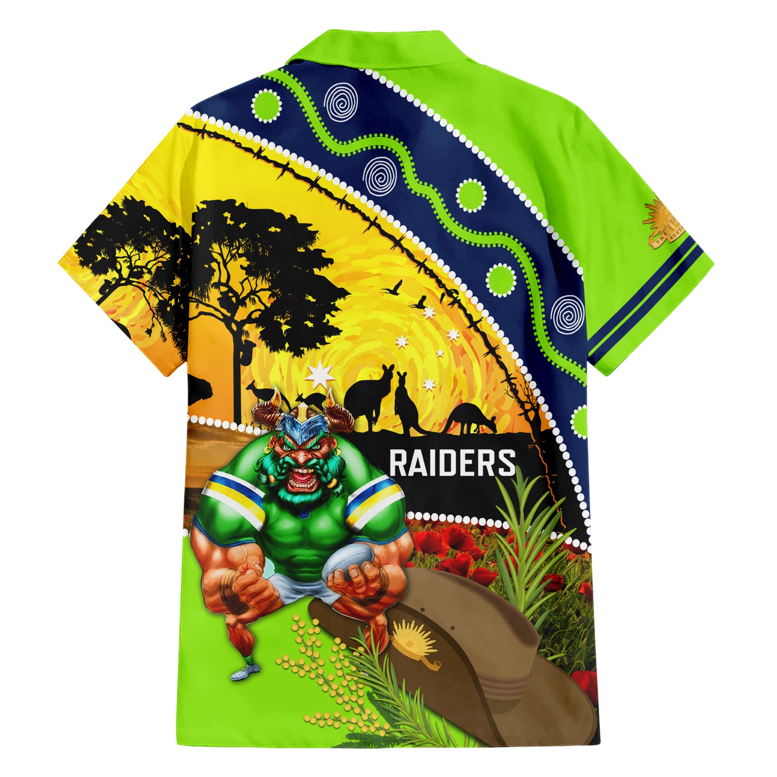 Raiders Rugby ANZAC Day Hawaiian Shirt Green Machine Mascot Rosemary Starry Night - Vibe Hoodie Shop