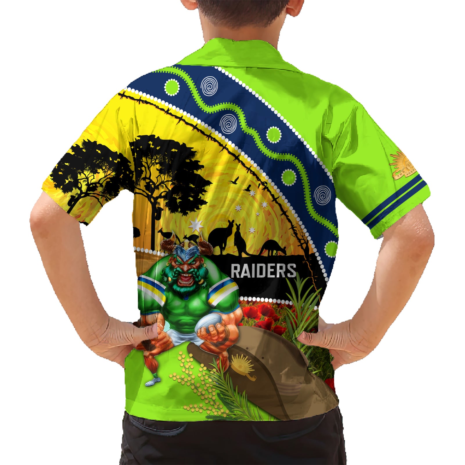 Raiders Rugby ANZAC Day Hawaiian Shirt Green Machine Mascot Rosemary Starry Night - Vibe Hoodie Shop