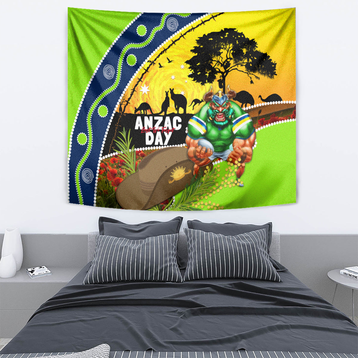 Raiders Rugby ANZAC Day Tapestry Green Machine Mascot Rosemary Starry Night - Vibe Hoodie Shop