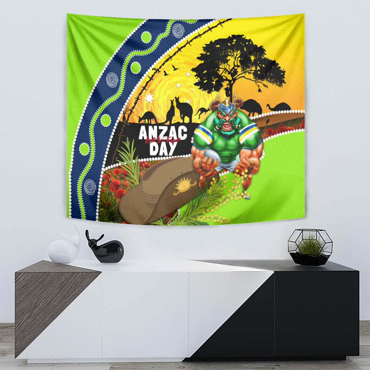 Raiders Rugby ANZAC Day Tapestry Green Machine Mascot Rosemary Starry Night - Vibe Hoodie Shop