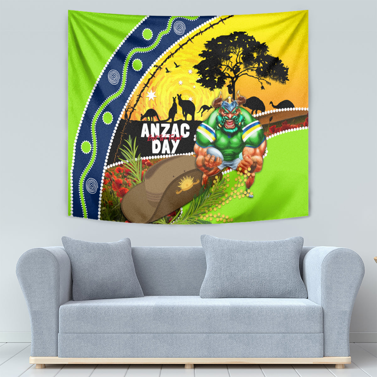 Raiders Rugby ANZAC Day Tapestry Green Machine Mascot Rosemary Starry Night - Vibe Hoodie Shop