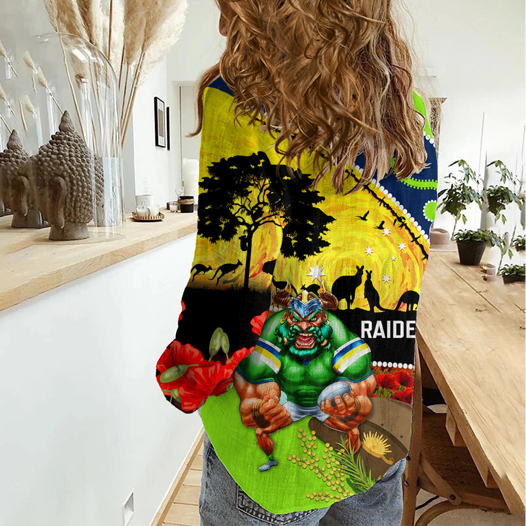 Raiders Rugby ANZAC Day Women Casual Shirt Green Machine Mascot Rosemary Starry Night - Vibe Hoodie Shop