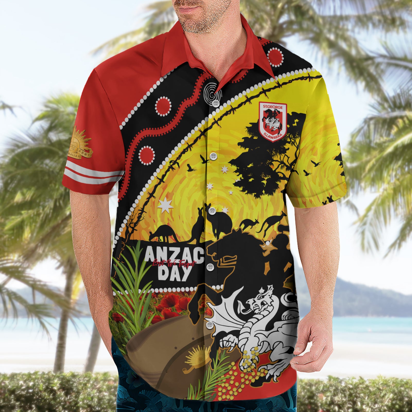 Dragons Rugby ANZAC Day Hawaiian Shirt Saints Rosemary Starry Night - Vibe Hoodie Shop