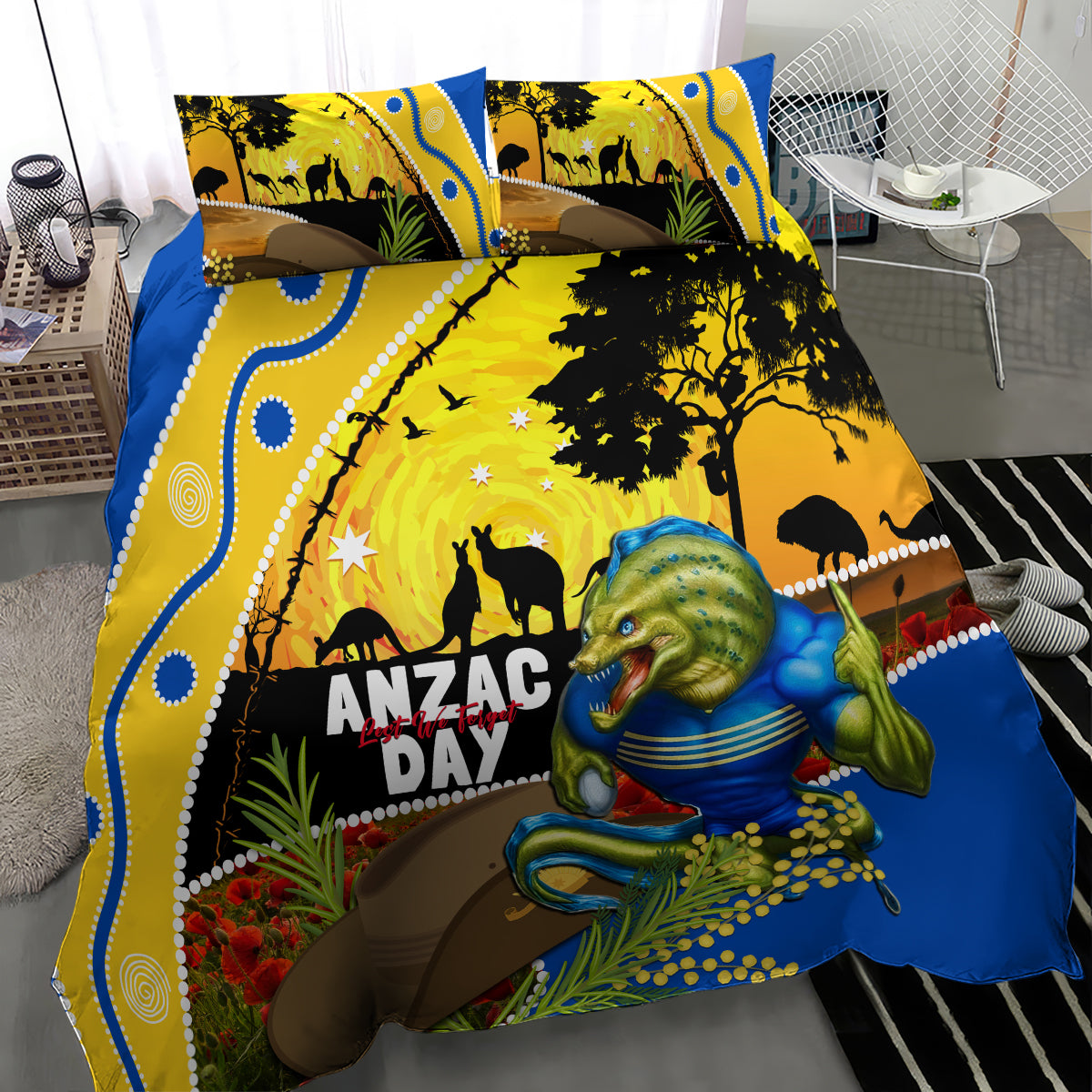 Eels Rugby ANZAC Day Bedding Set Parra Mascot Rosemary Starry Night - Vibe Hoodie Shop