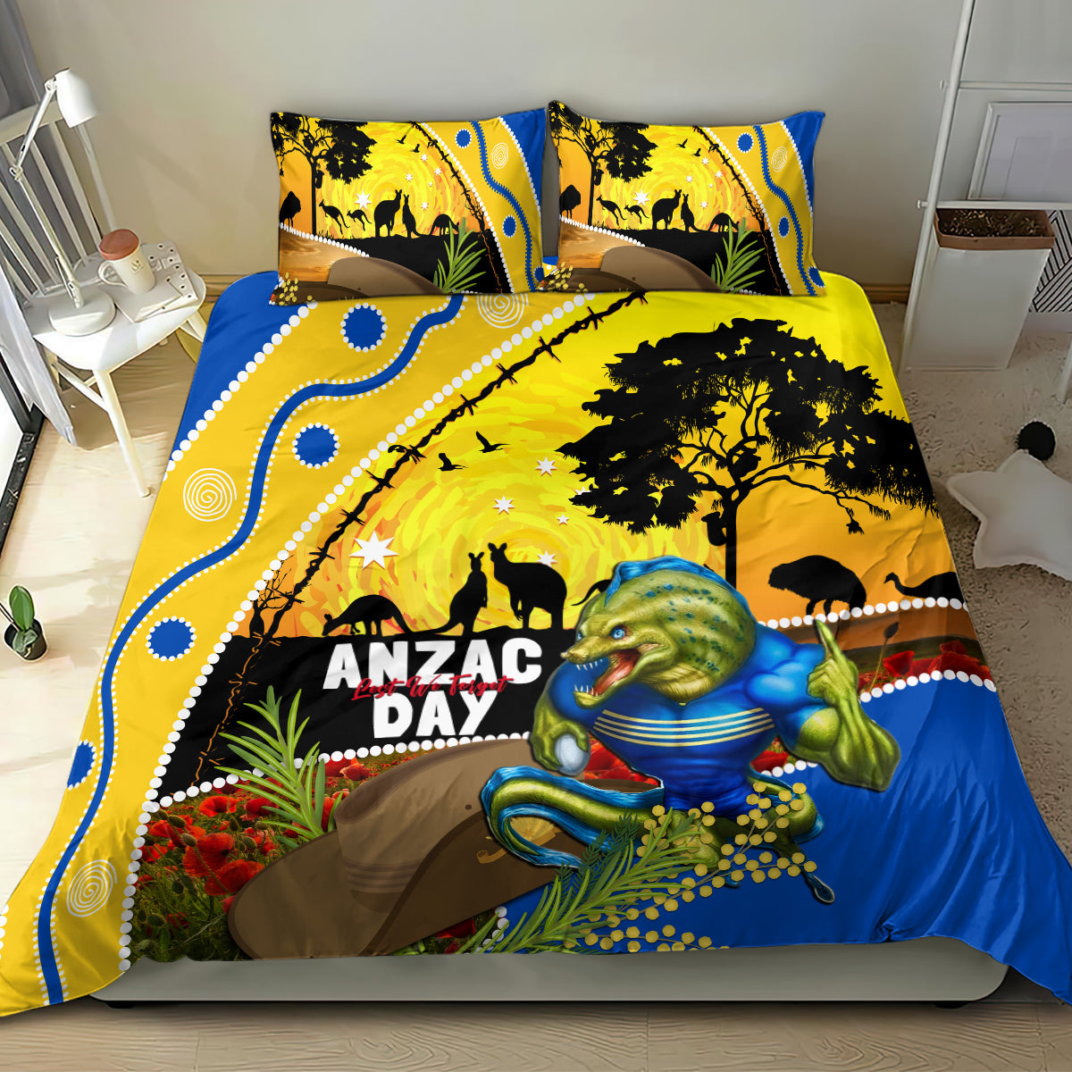 Eels Rugby ANZAC Day Bedding Set Parra Mascot Rosemary Starry Night - Vibe Hoodie Shop