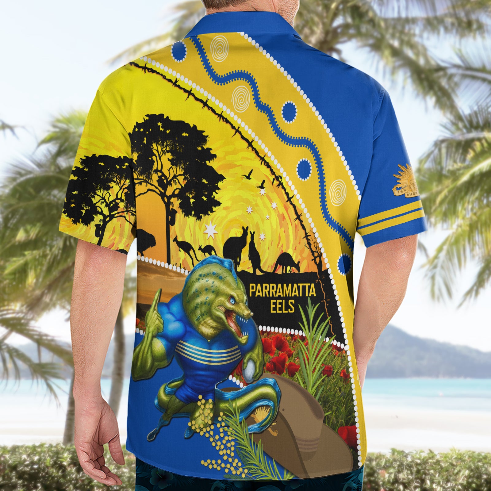 Eels Rugby ANZAC Day Hawaiian Shirt Parra Mascot Rosemary Starry Night - Vibe Hoodie Shop