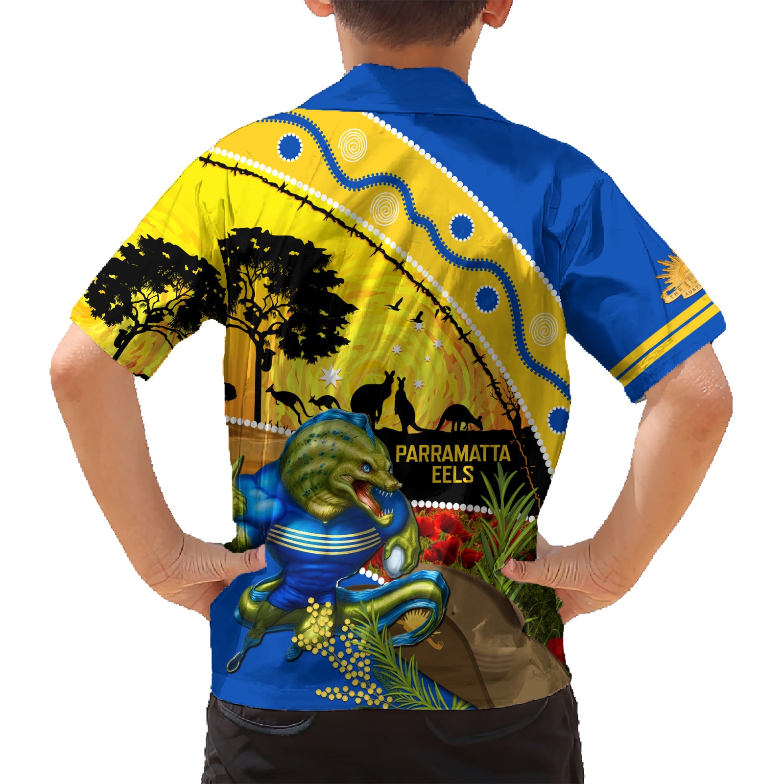 Eels Rugby ANZAC Day Hawaiian Shirt Parra Mascot Rosemary Starry Night - Vibe Hoodie Shop