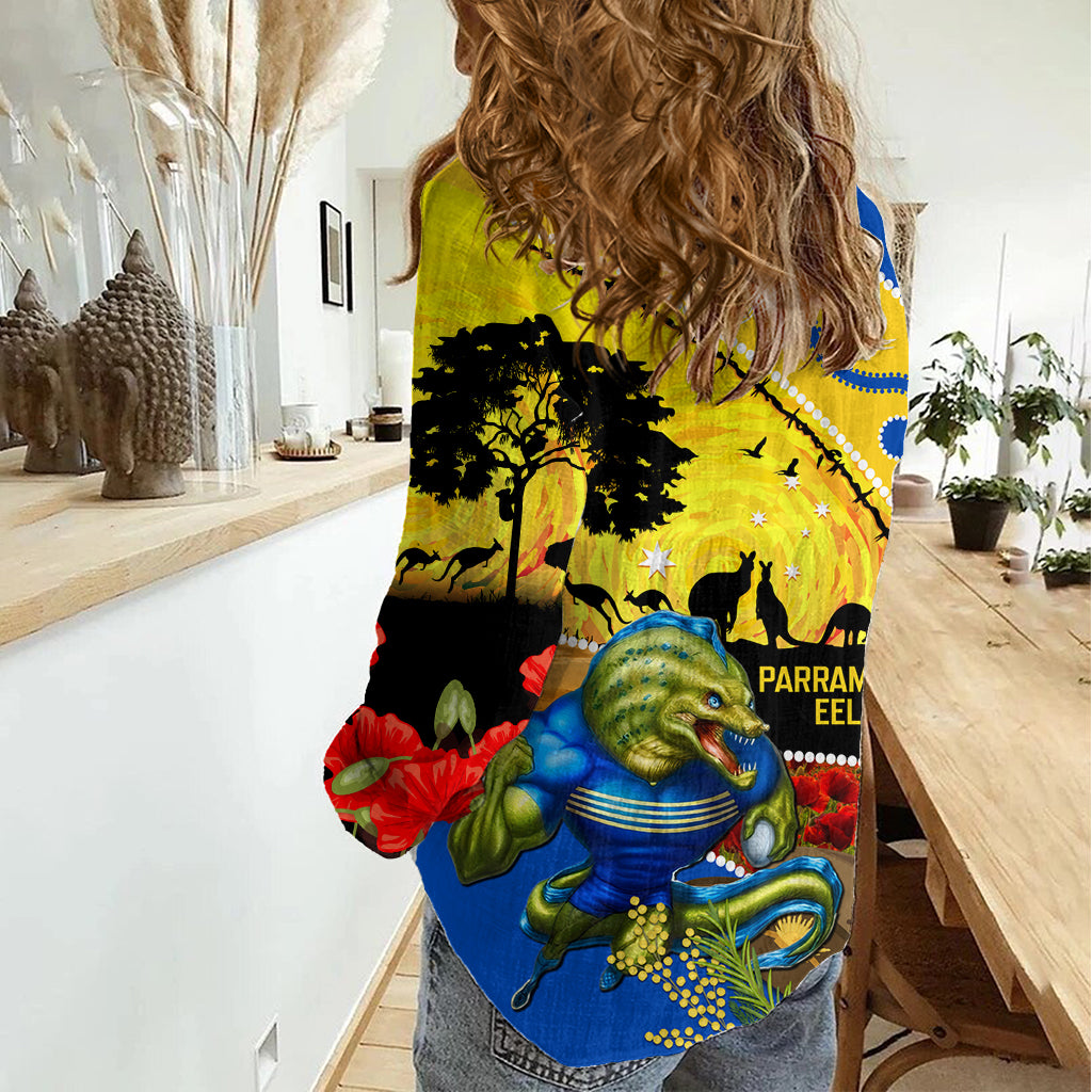 Eels Rugby ANZAC Day Women Casual Shirt Parra Mascot Rosemary Starry Night - Vibe Hoodie Shop