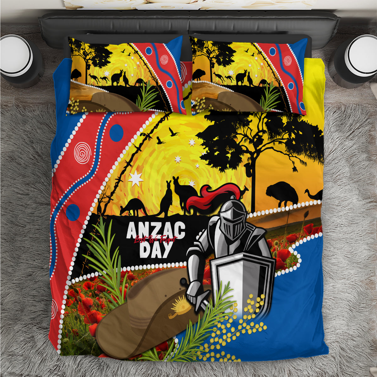 Knights Rugby ANZAC Day Bedding Set Novocastrians Mascot Rosemary Starry Night - Vibe Hoodie Shop