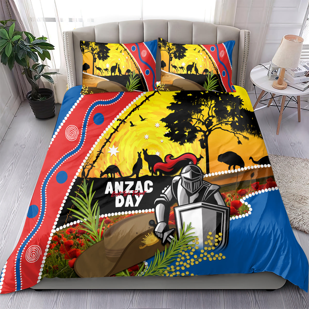 Knights Rugby ANZAC Day Bedding Set Novocastrians Mascot Rosemary Starry Night - Vibe Hoodie Shop