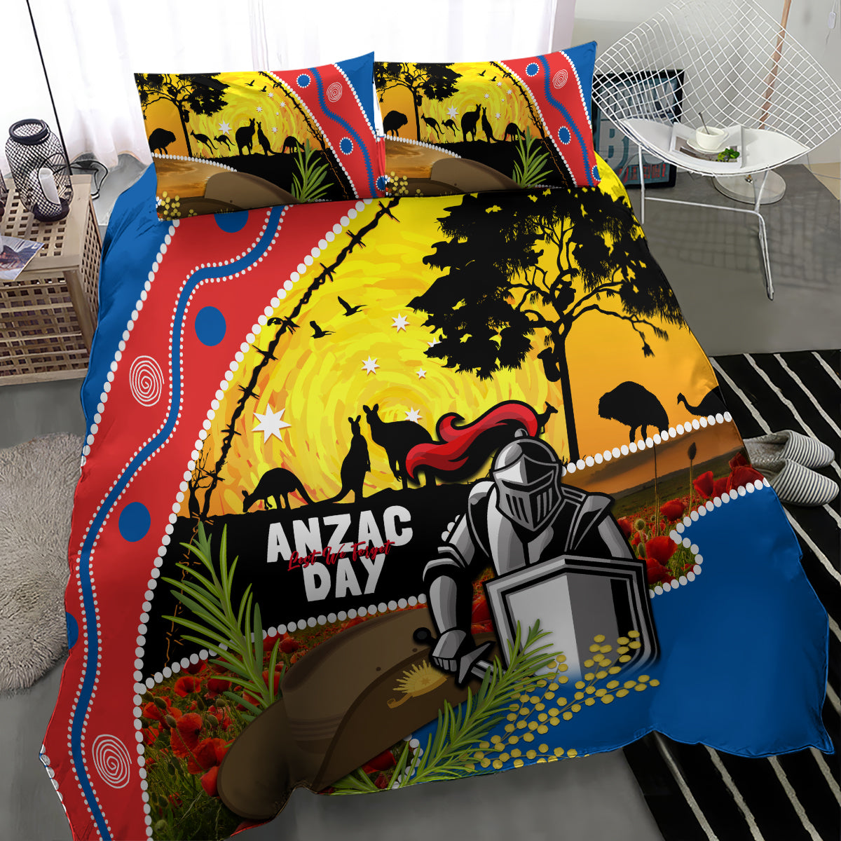 Knights Rugby ANZAC Day Bedding Set Novocastrians Mascot Rosemary Starry Night - Vibe Hoodie Shop