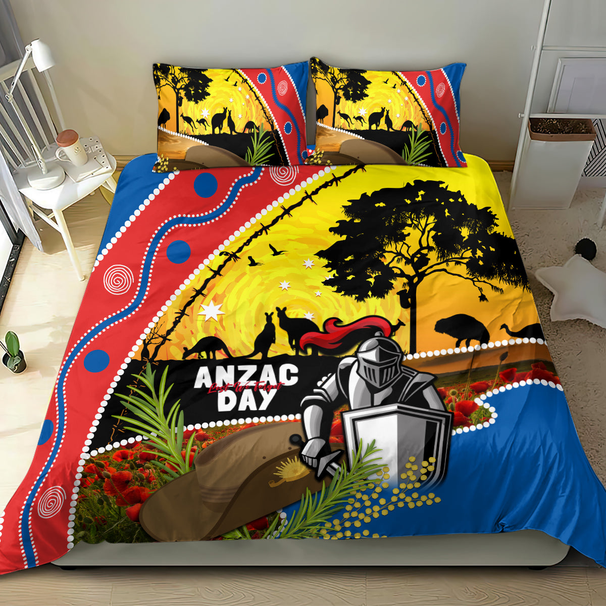 Knights Rugby ANZAC Day Bedding Set Novocastrians Mascot Rosemary Starry Night - Vibe Hoodie Shop