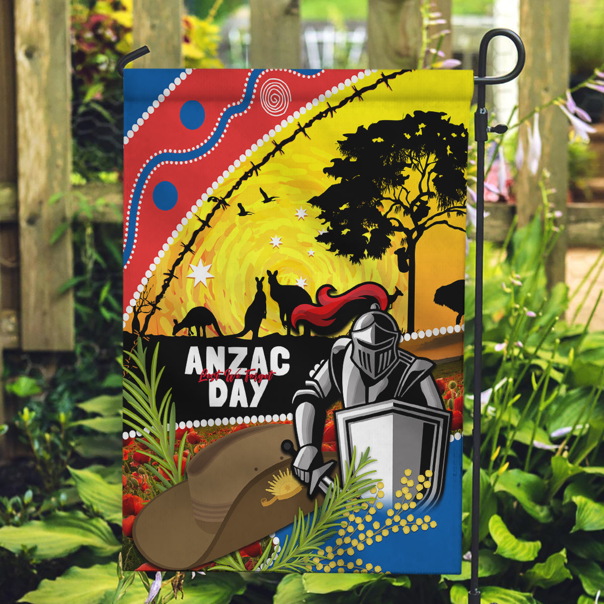 Knights Rugby ANZAC Day Garden Flag Novocastrians Mascot Rosemary Starry Night - Vibe Hoodie Shop