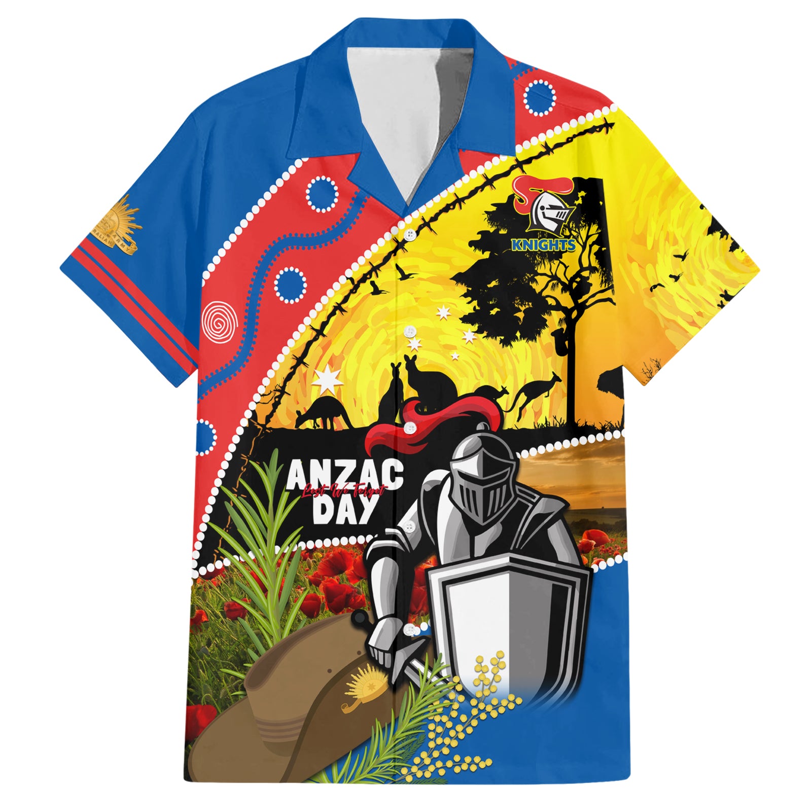 Knights Rugby ANZAC Day Hawaiian Shirt Novocastrians Mascot Rosemary Starry Night - Vibe Hoodie Shop