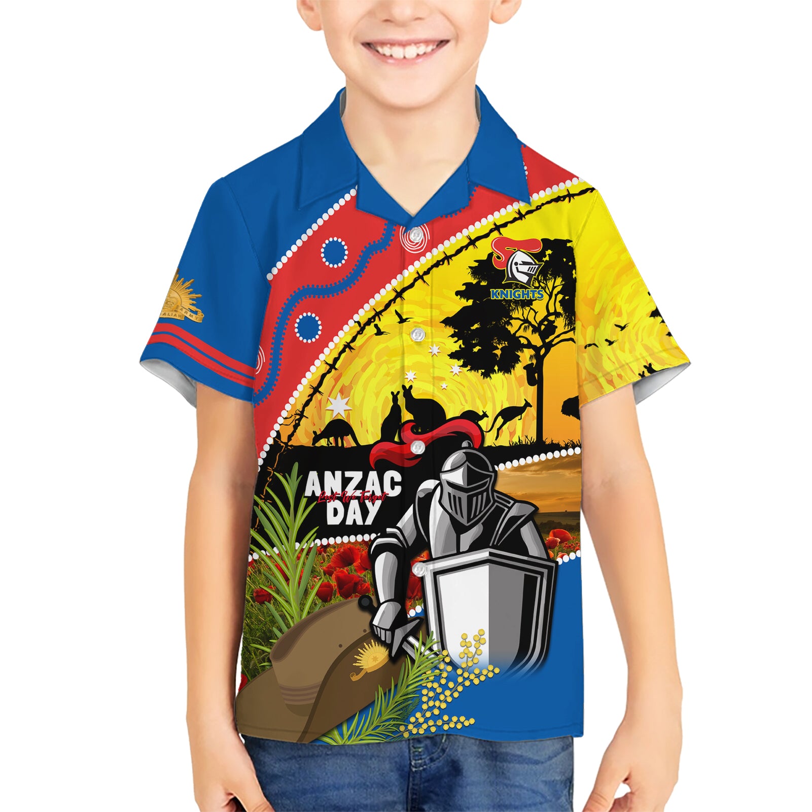 Knights Rugby ANZAC Day Hawaiian Shirt Novocastrians Mascot Rosemary Starry Night - Vibe Hoodie Shop