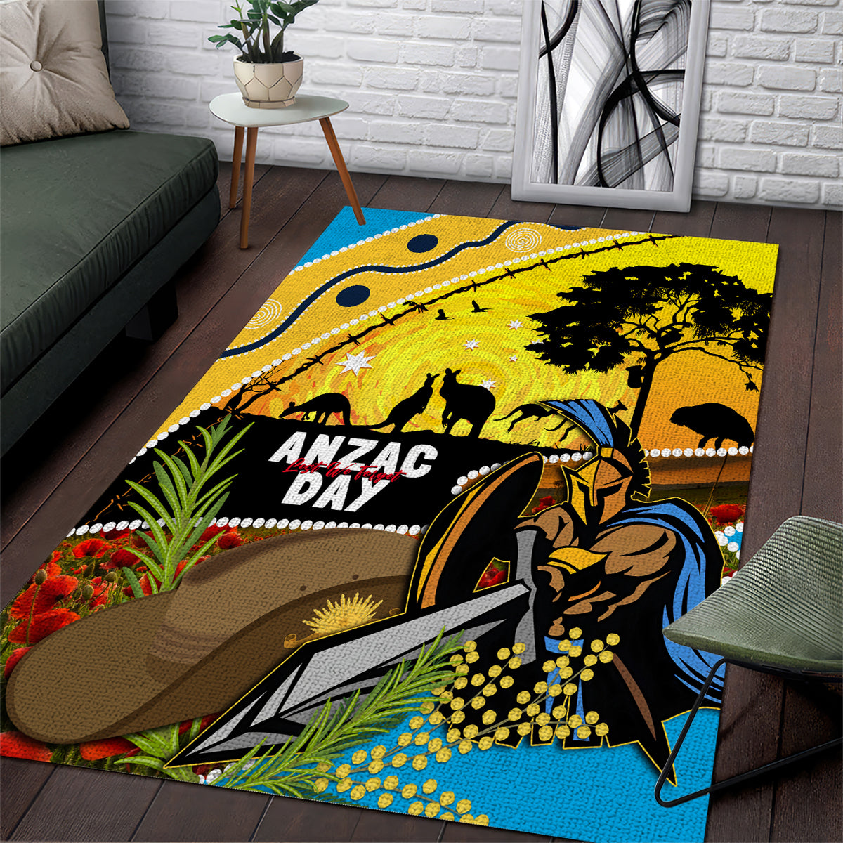 Titans Rugby ANZAC Day Area Rug GLD Mascot Rosemary Starry Night - Vibe Hoodie Shop