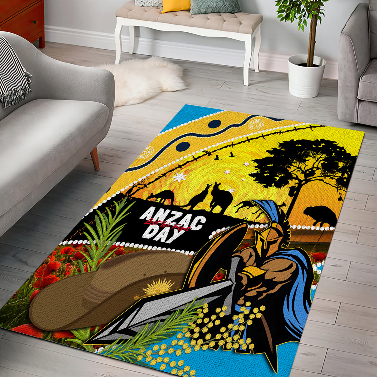 Titans Rugby ANZAC Day Area Rug GLD Mascot Rosemary Starry Night - Vibe Hoodie Shop