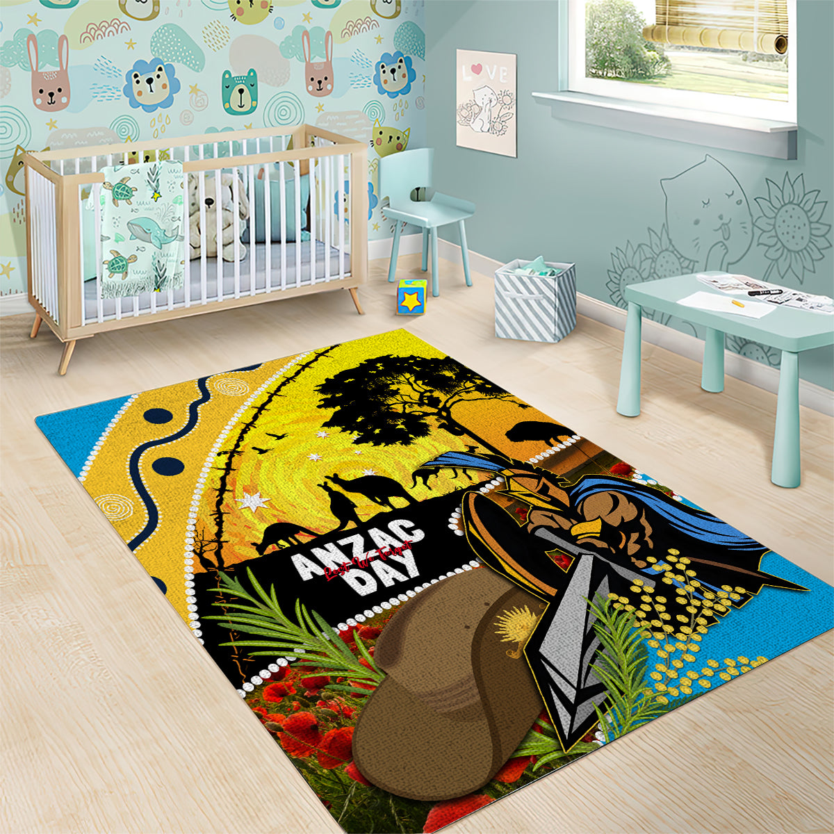 Titans Rugby ANZAC Day Area Rug GLD Mascot Rosemary Starry Night - Vibe Hoodie Shop