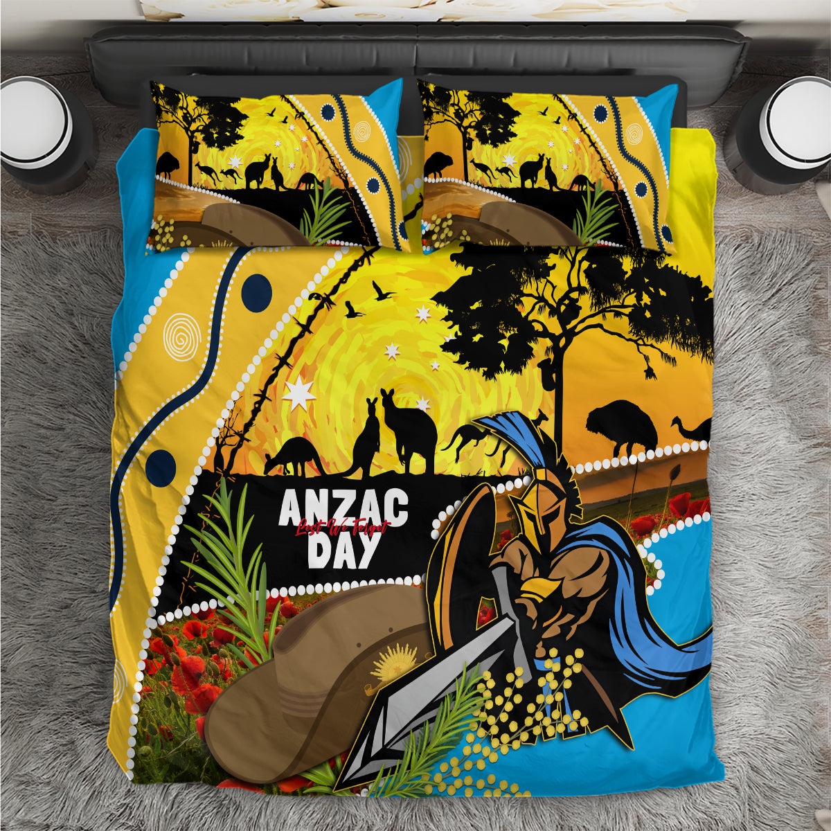 Titans Rugby ANZAC Day Bedding Set GLD Mascot Rosemary Starry Night - Vibe Hoodie Shop