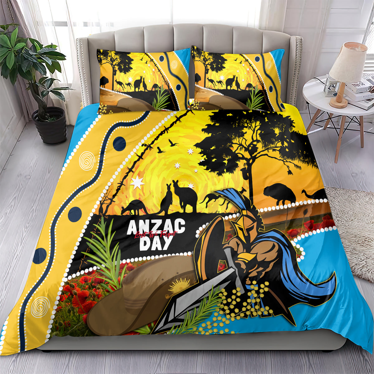 Titans Rugby ANZAC Day Bedding Set GLD Mascot Rosemary Starry Night - Vibe Hoodie Shop