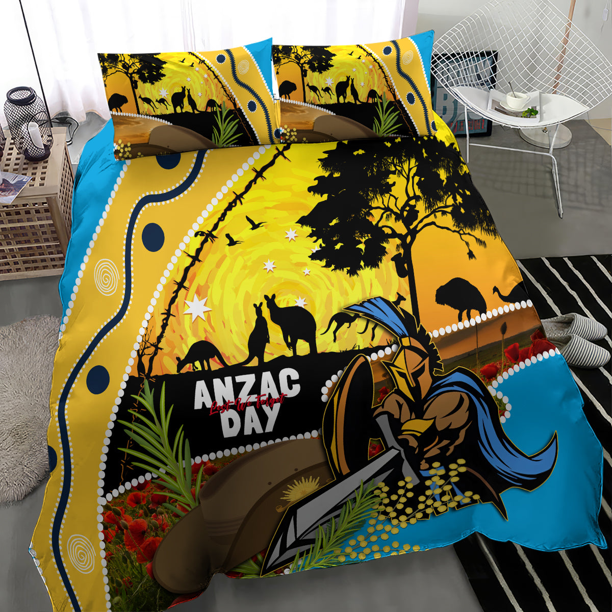 Titans Rugby ANZAC Day Bedding Set GLD Mascot Rosemary Starry Night - Vibe Hoodie Shop