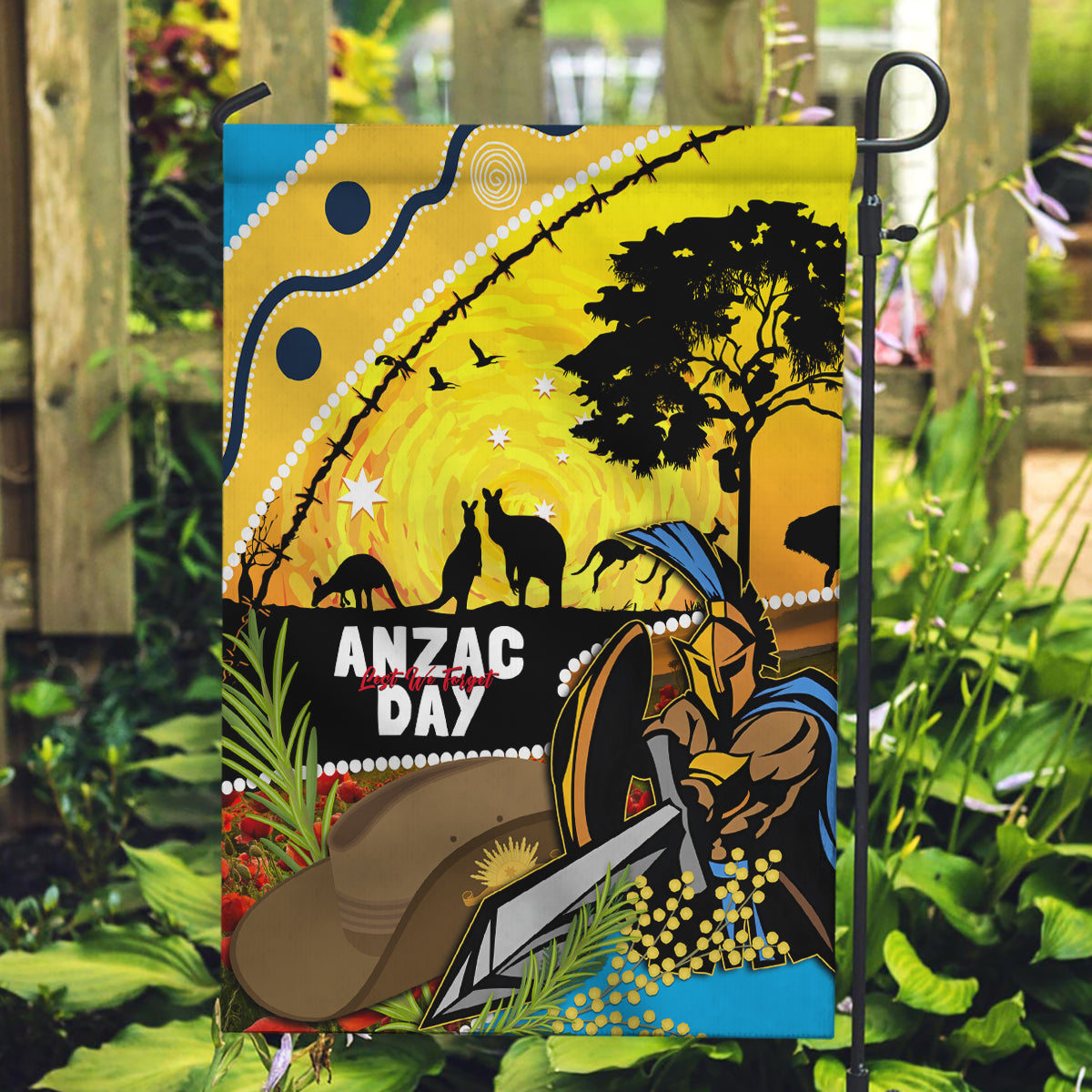 Titans Rugby ANZAC Day Garden Flag GLD Mascot Rosemary Starry Night - Vibe Hoodie Shop