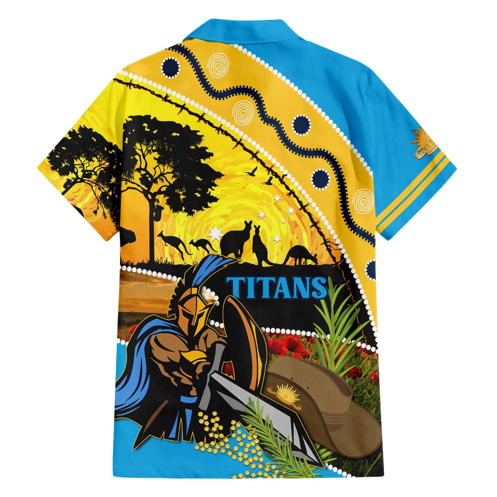 Titans Rugby ANZAC Day Hawaiian Shirt GLD Mascot Rosemary Starry Night - Vibe Hoodie Shop