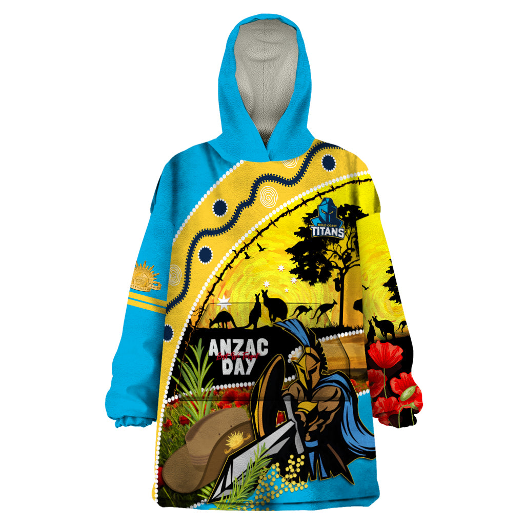 Titans Rugby ANZAC Day Wearable Blanket Hoodie GLD Mascot Rosemary Starry Night - Vibe Hoodie Shop