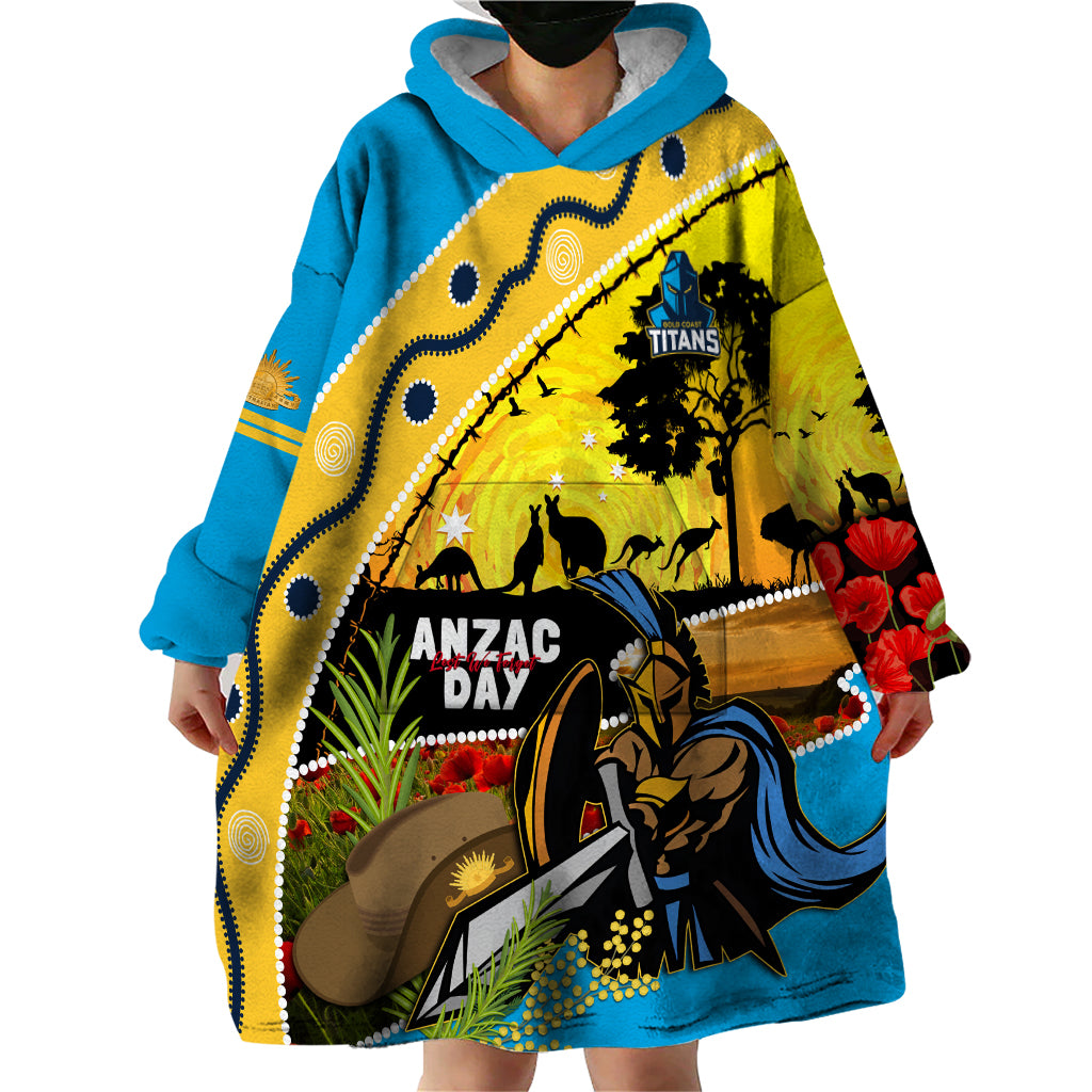 Titans Rugby ANZAC Day Wearable Blanket Hoodie GLD Mascot Rosemary Starry Night - Vibe Hoodie Shop