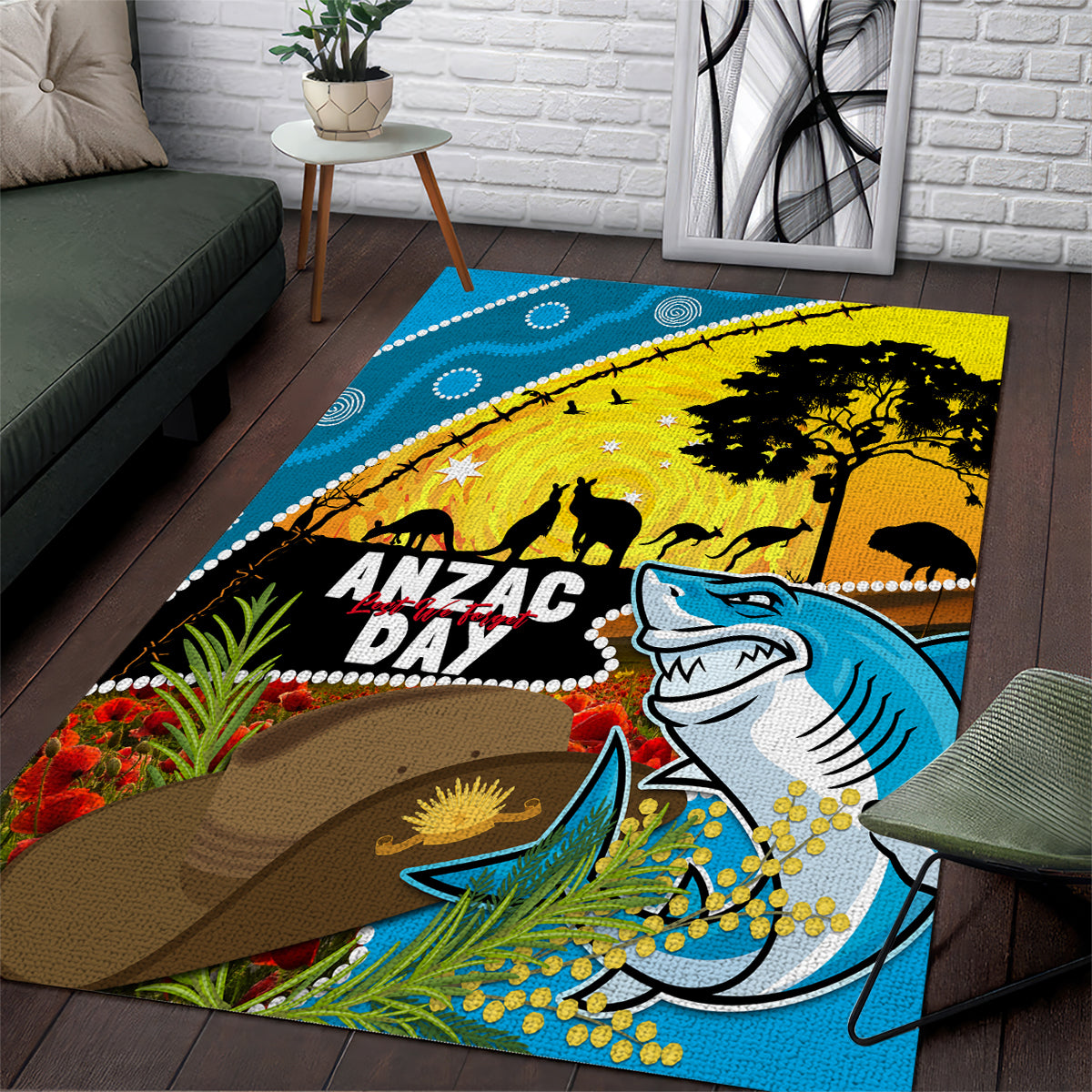 Sharks Rugby ANZAC Day Area Rug Sharkies Rosemary Starry Night - Vibe Hoodie Shop