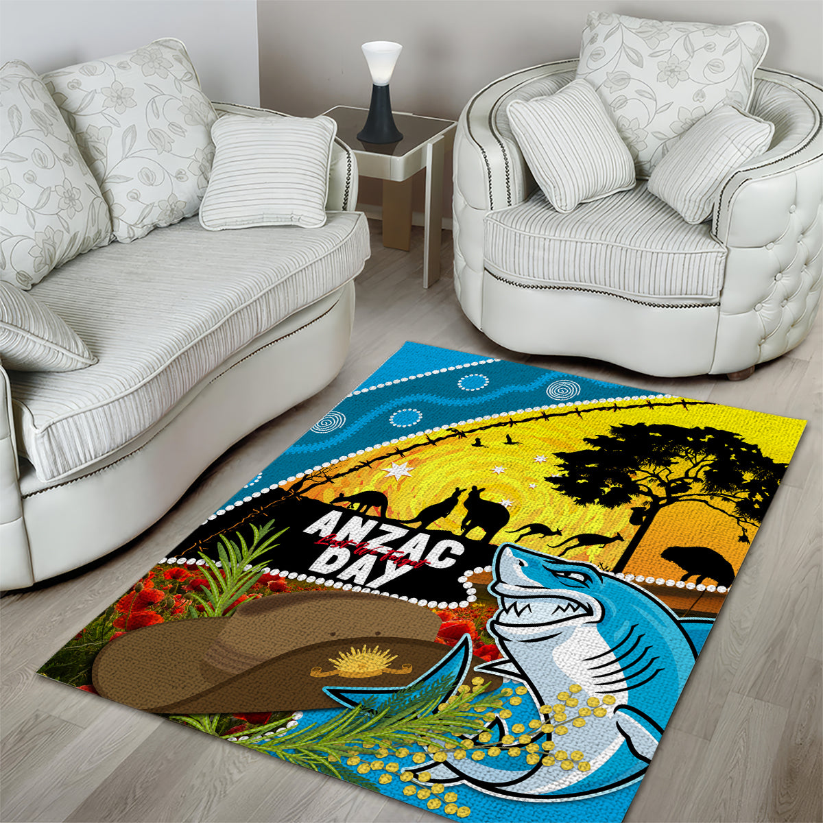 Sharks Rugby ANZAC Day Area Rug Sharkies Rosemary Starry Night - Vibe Hoodie Shop