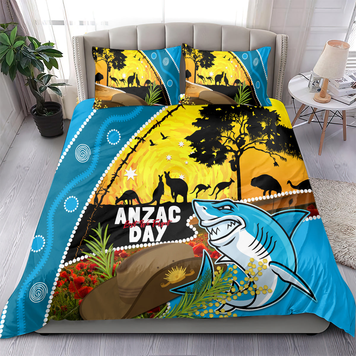 Sharks Rugby ANZAC Day Bedding Set Sharkies Rosemary Starry Night - Vibe Hoodie Shop