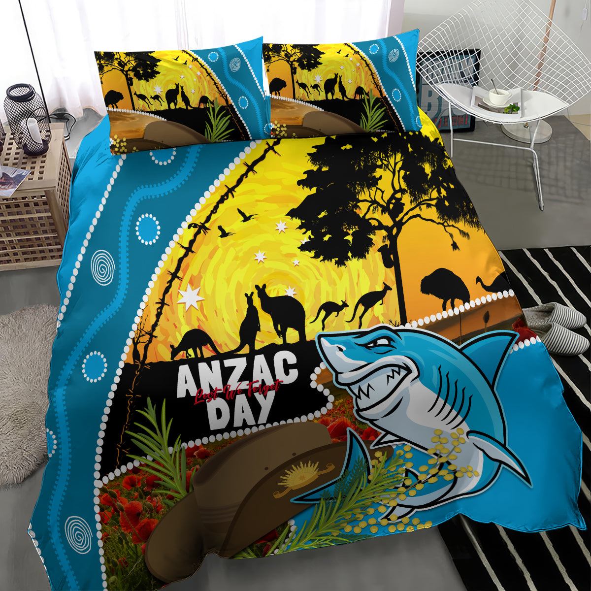 Sharks Rugby ANZAC Day Bedding Set Sharkies Rosemary Starry Night - Vibe Hoodie Shop