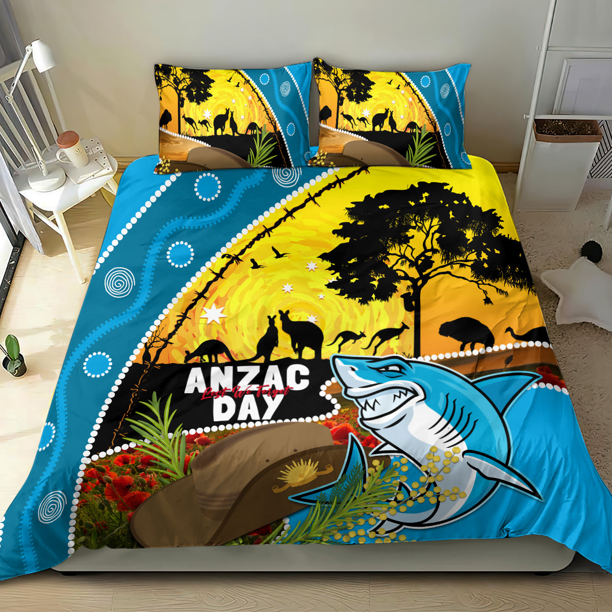 Sharks Rugby ANZAC Day Bedding Set Sharkies Rosemary Starry Night - Vibe Hoodie Shop