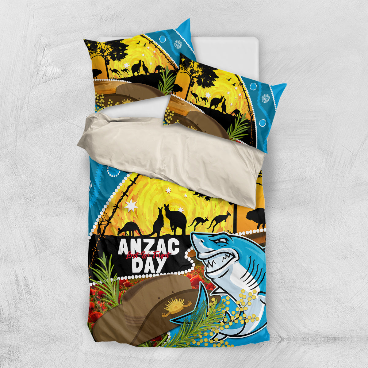 Sharks Rugby ANZAC Day Bedding Set Sharkies Rosemary Starry Night - Vibe Hoodie Shop